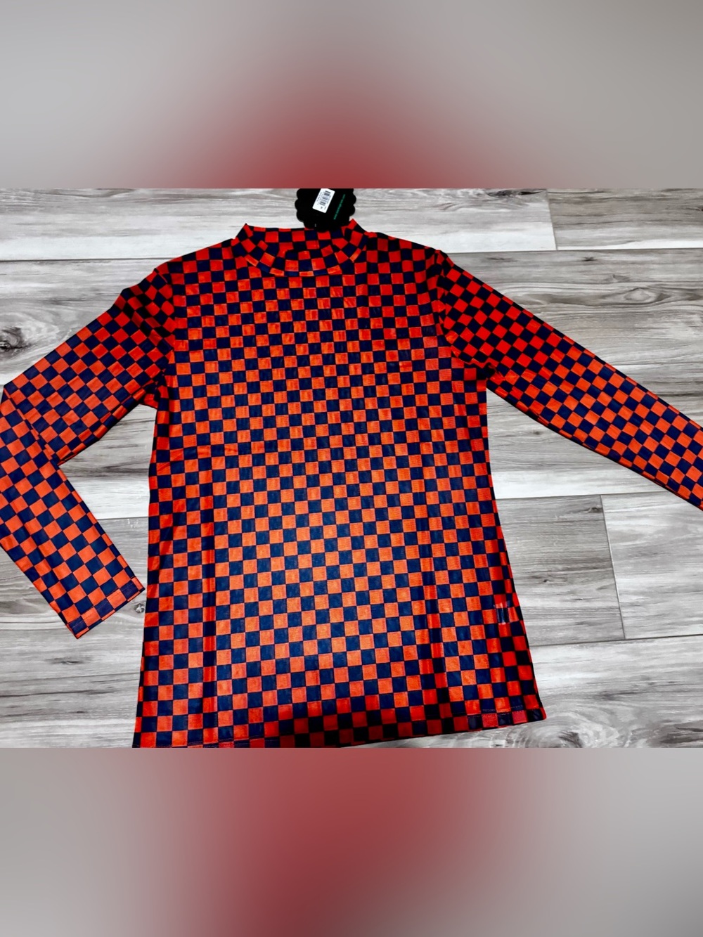 Sterling Kreek mesh layering top NWT orange and navy checkered size medium - Picture 1 of 4